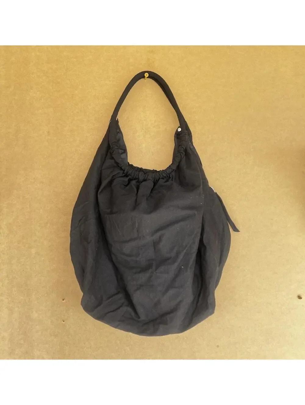 Black Cotton Slouchy Hobo Shoulder Bag Ruched Drawstring Utility Streetwear - Picture 1 of 4